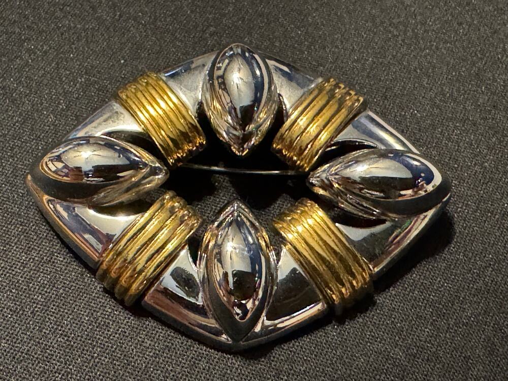 Vintage Monet 1980 Silver Gold Tone Modernist Brooch